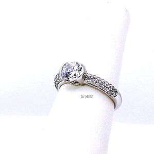 Epiphany Diamonique 100-Facet CZ Bridal Ring w/Pave Detail Platinum Plated-8 NIB